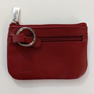 Fossil Leather Red Card Keychain Wallet